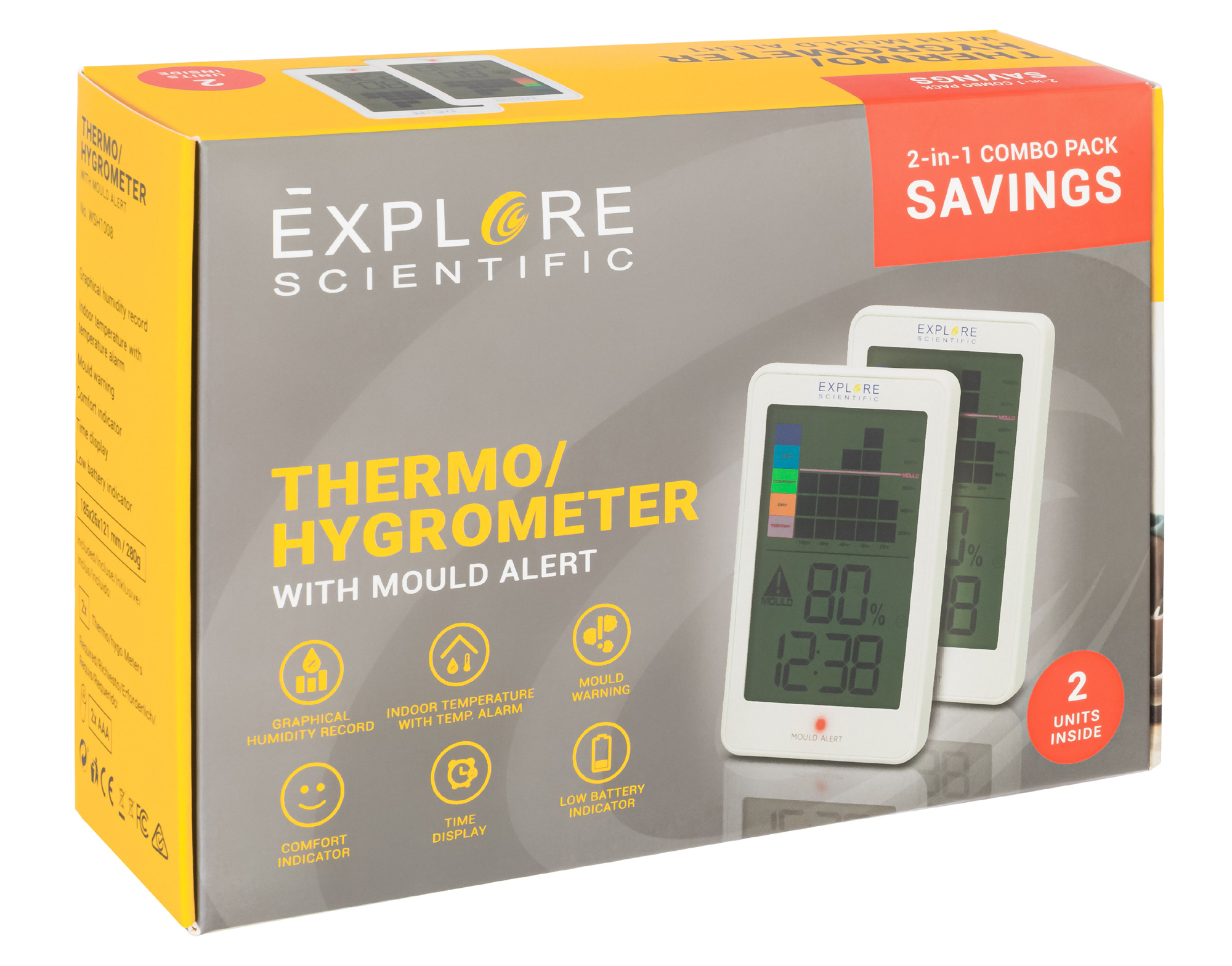 Гигрометр Explore Scientific Mould Alert, белый (2 шт.) купить в Тюмени | Барометры, метеостанции, часы