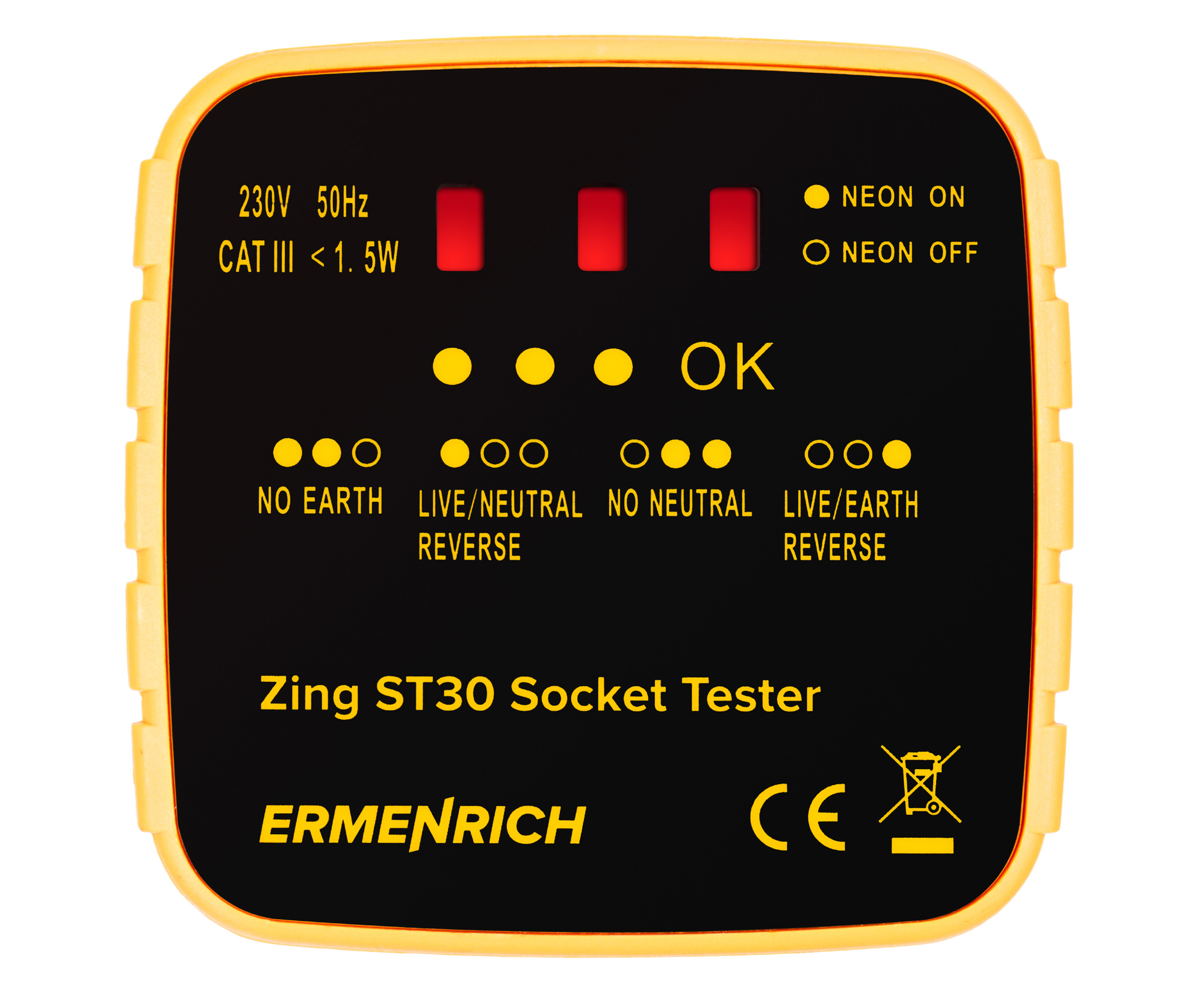 Тестер розеток Ermenrich Zing ST30, желтый купить в Тюмени | Измерительные инструменты