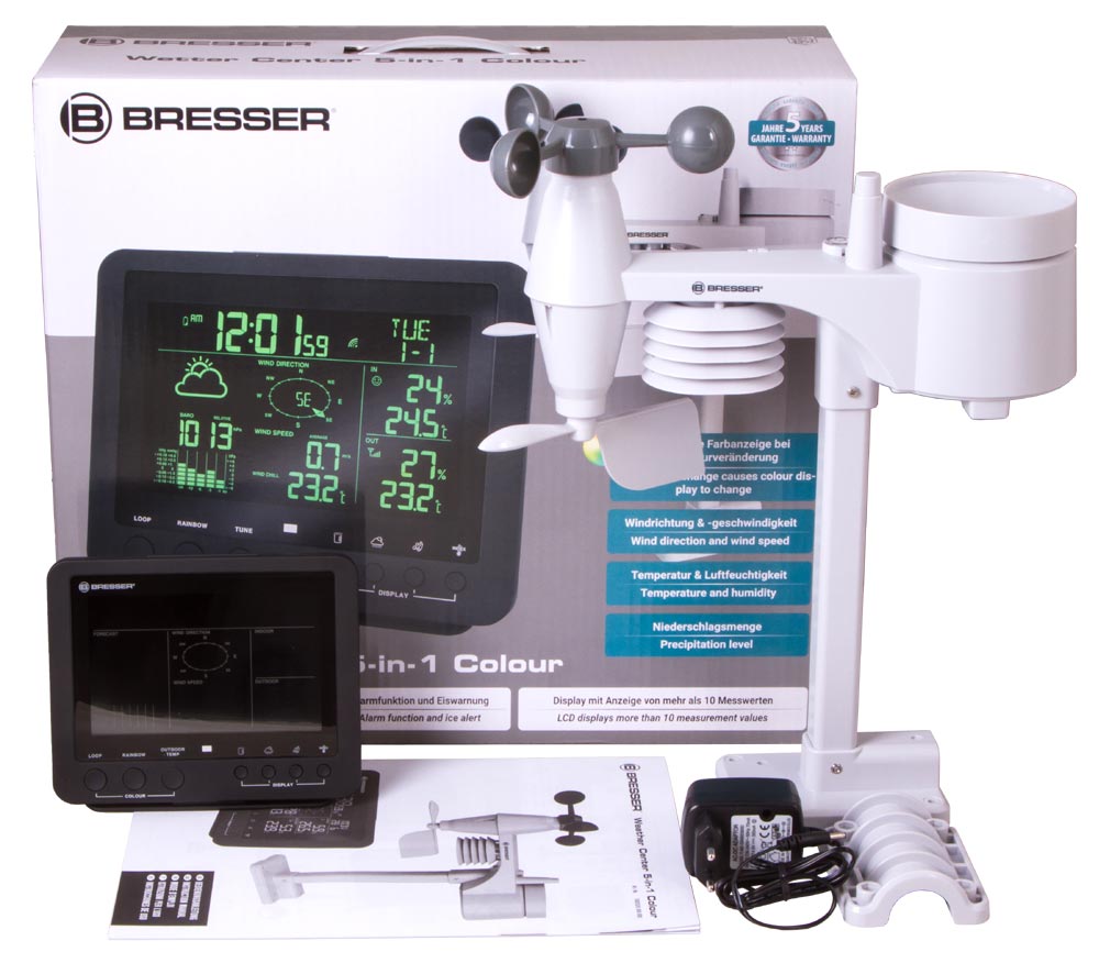Метеостанция Bresser «5 в 1» с цветным дисплеем, черная купить в Тюмени | Барометры, метеостанции, часы