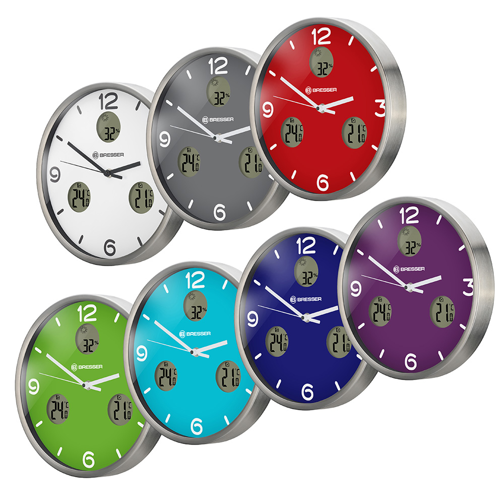 Часы настенные Bresser MyTime io NX Thermo/Hygro, 30 см, голубые купить в Тюмени | Барометры, метеостанции, часы